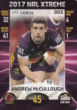 2017 NRL Xtreme Common Card - Base 005 Andrew McCullough Brisbane Broncos