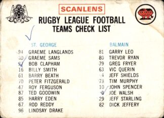 1974 Scanlens Common Card - Checklist 6 St George & Balmain