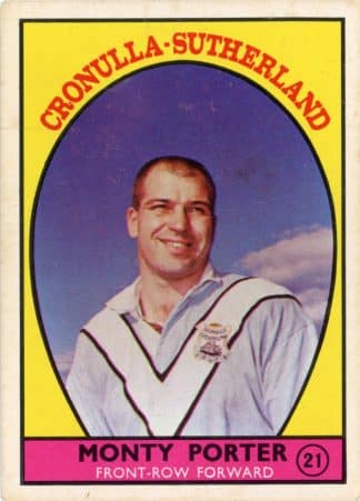 1968 Series 1 Common Card - Base 21 Monty Porter Cronulla Sharks