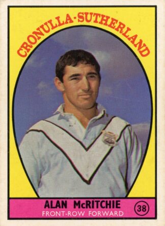 1968 Series 1 Common Card - Base 38 Alan McRitchie Cronulla Sharks