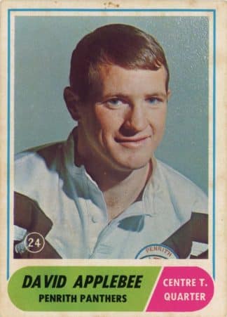 1969 Scanlens Common Card - Base 24 David Applebee Penrith Panthers
