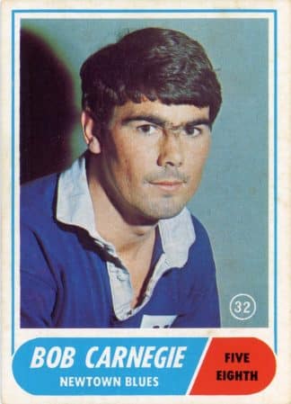 1969 Scanlens Common Card - Base 32 Bob Carnegie Newtown Jets