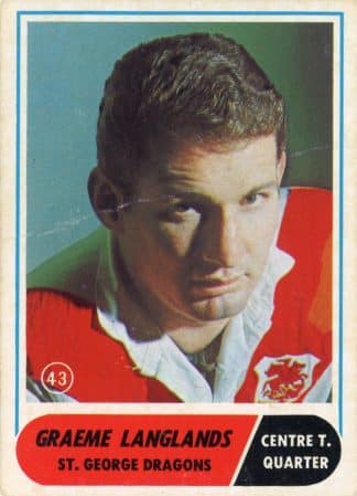 1969 Scanlens Common Card - Base 43 Graeme Langlands St George Dragons