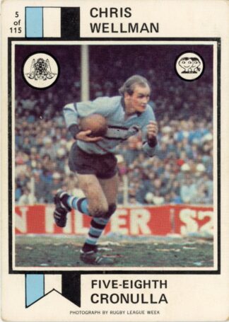 1974 Scanlens Common Card - Base 005 Chris Wellman Cronulla Sharks