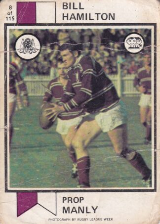 1974 Scanlens Common Card - Base 008 Bill Hamilton Manly Sea Eagles