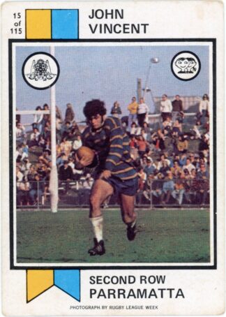 1974 Scanlens Common Card - Base 015 John Vincent Parramatta Eels