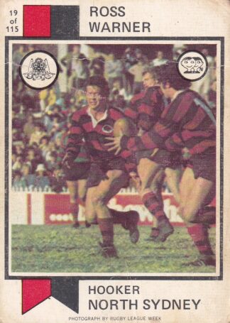 1974 Scanlens Common Card - Base 019 Ross Warner North Sydney Bears