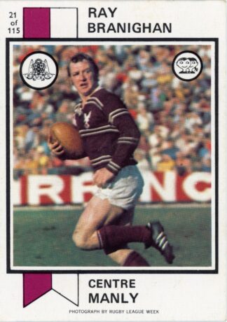 1974 Scanlens Common Card - Base 021 Ray Branighan Manly Sea Eagles
