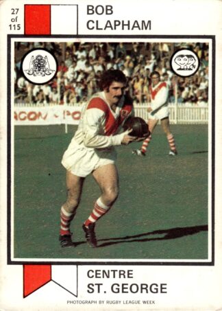 1974 Scanlens Common Card - Base 027 Bob Clapham St George Dragons