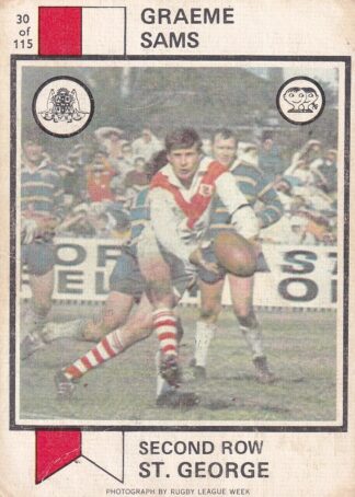 1974 Scanlens Common Card - Base 030 Graeme Sams St George Dragons