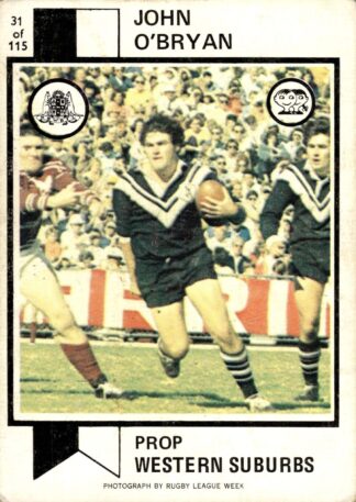 1974 Scanlens Common Card - Base 031 John O'Bryan Western Suburbs Magpies