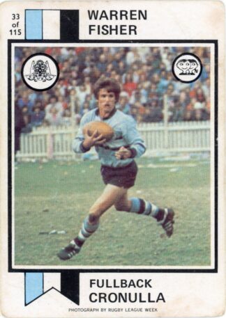 1974 Scanlens Common Card - Base 033 Warren Fisher Cronulla Sharks