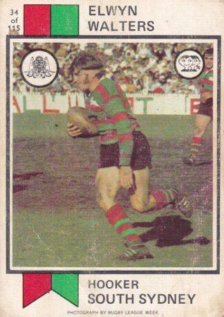 1974 Scanlens Common Card - Base 034 Elwyn Walters South Sydney Rabbitohs