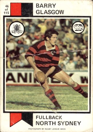 1974 Scanlens Common Card - Base 046 Barry Glasgow North Sydney Bears