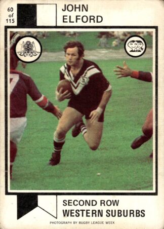 1974 Scanlens Common Card - Base 060 John Elford Western Suburbs Magpies