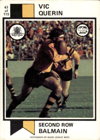 1974 Scanlens Common Card - Base 063 Vic Querin Balmain Tigers