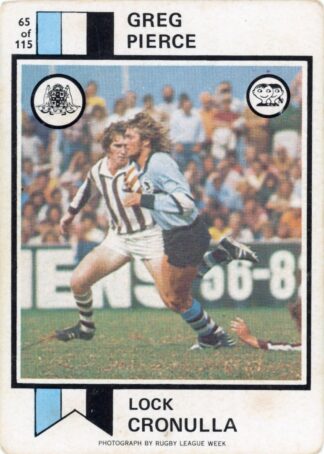 1974 Scanlens Common Card - Base 065 Greg Pierce Cronulla Sharks