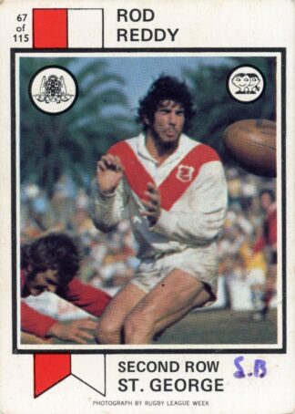 1974 Scanlens Common Card - Base 067 Rod Reddy St George Dragons