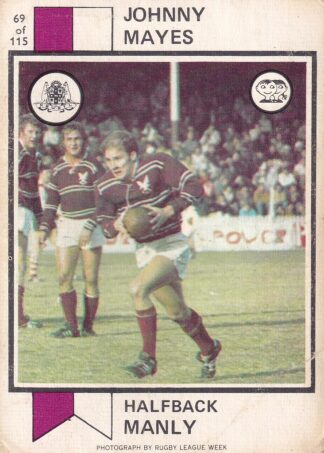 1974 Scanlens Common Card - Base 069 Johnny Mayes Manly Sea Eagles