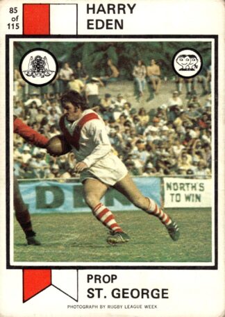 1974 Scanlens Common Card - Base 085 Harry Eden St George Dragons