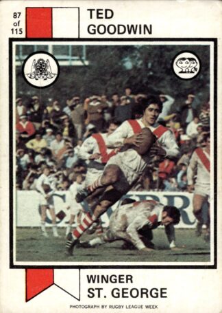 1974 Scanlens Common Card - Base 087 Ted Goodwin St George Dragons