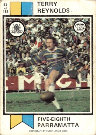 1974 Scanlens Common Card - Base 092 Terry Reynolds Parramatta Eels