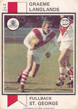 1974 Scanlens Common Card - Base 094 Graeme Langlands St George Dragons