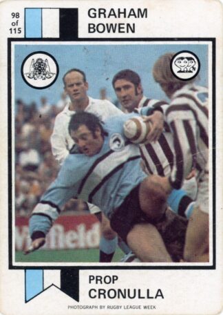 1974 Scanlens Common Card - Base 098 Graham Bowen Cronulla Sharks