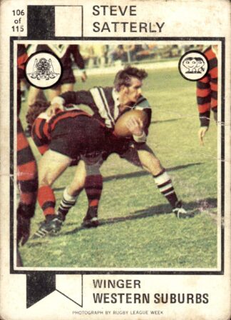 1974 Scanlens Common Card - Base 106 Steve Satterly Western Suburbs Magpies