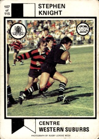 1974 Scanlens Common Card - Base 107 Stephen Knight Western Suburbs Magpies