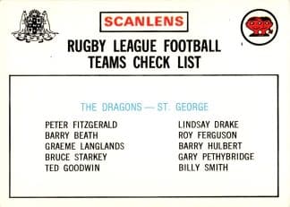 1975 Scanlens Common Card - Checklist 11 St George Dragons