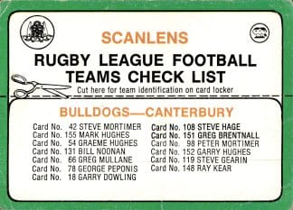 1978 Scanlens Common Card - Checklist 02 Canterbury Bulldogs