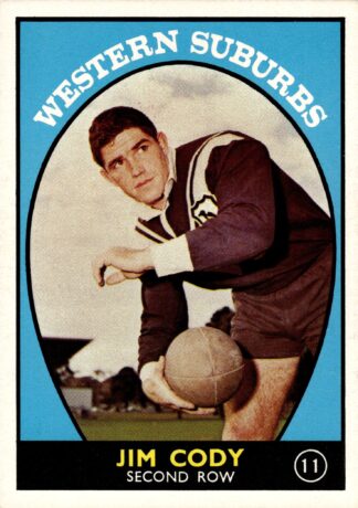1968 Series 1 Common Card - Base 11 Jim Cody Western Suburbs Magpies