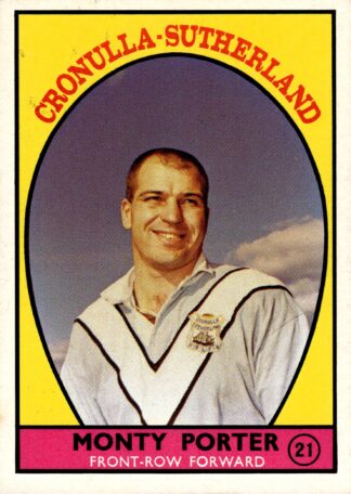 1968 Series 1 Common Card - Base 21 Monty Porter Cronulla Sharks