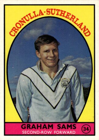 1968 Series 1 Common Card - Base 34 Graham Sams Cronulla Sharks