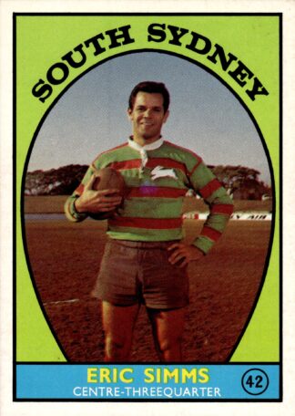 1968 Series 1 Common Card - Base 42 Eric Simms South Sydney Rabbitohs
