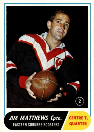 1969 Scanlens Common Card - Base 02 Jim Matthews Eastern Suburbs Roosters