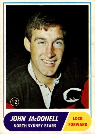 1969 Scanlens Common Card - Base 12 John McDonell North Sydney Bears