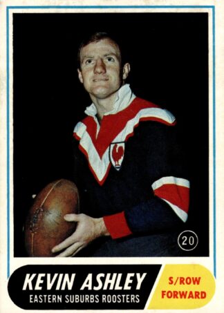 1969 Scanlens Common Card - Base 20 Kevin Ashley Eastern Suburbs Roosters