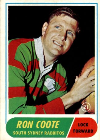 1969 Scanlens Common Card - Base 21 Ron Coote South Sydney Rabbitohs