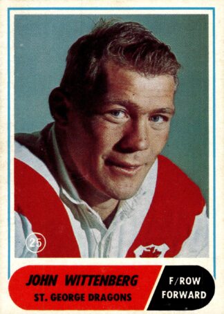 1969 Scanlens Common Card - Base 25 John Wittenberg St George Dragons