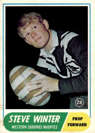 1969 Scanlens Common Card - Base 28 Steve Winter Western Suburbs Magpies