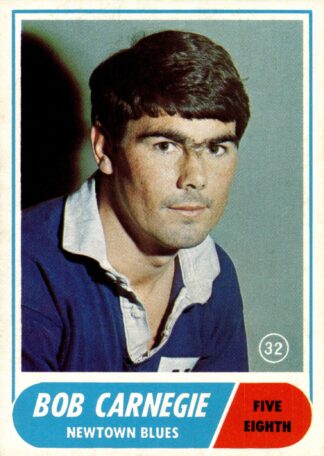 1969 Scanlens Common Card - Base 32 Bob Carnegie Newtown Jets