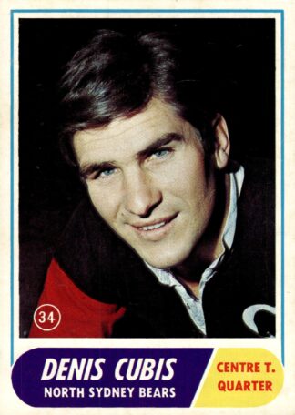 1969 Scanlens Common Card - Base 34 Denis Cubis North Sydney Bears