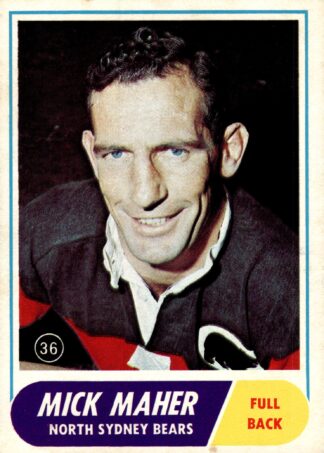 1969 Scanlens Common Card - Base 36 Mick Maher North Sydney Bears
