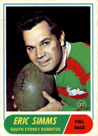 1969 Scanlens Common Card - Base 37 Eric Simms South Sydney Rabbitohs