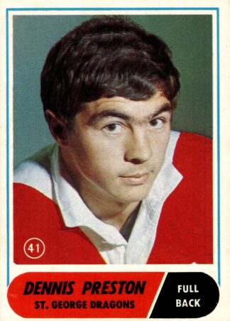 1969 Scanlens Common Card - Base 41 Dennis Preston St George Dragons