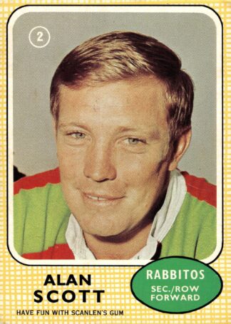 1970 Scanlens Common Card - Base 02 Alan Scott South Sydney Rabbitohs