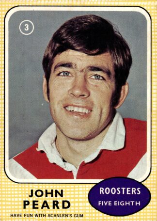 1970 Scanlens Common Card - Base 03 John Peard Eastern Suburbs Roosters