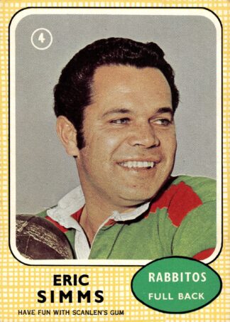 1970 Scanlens Common Card - Base 04 Eric Simms South Sydney Rabbitohs